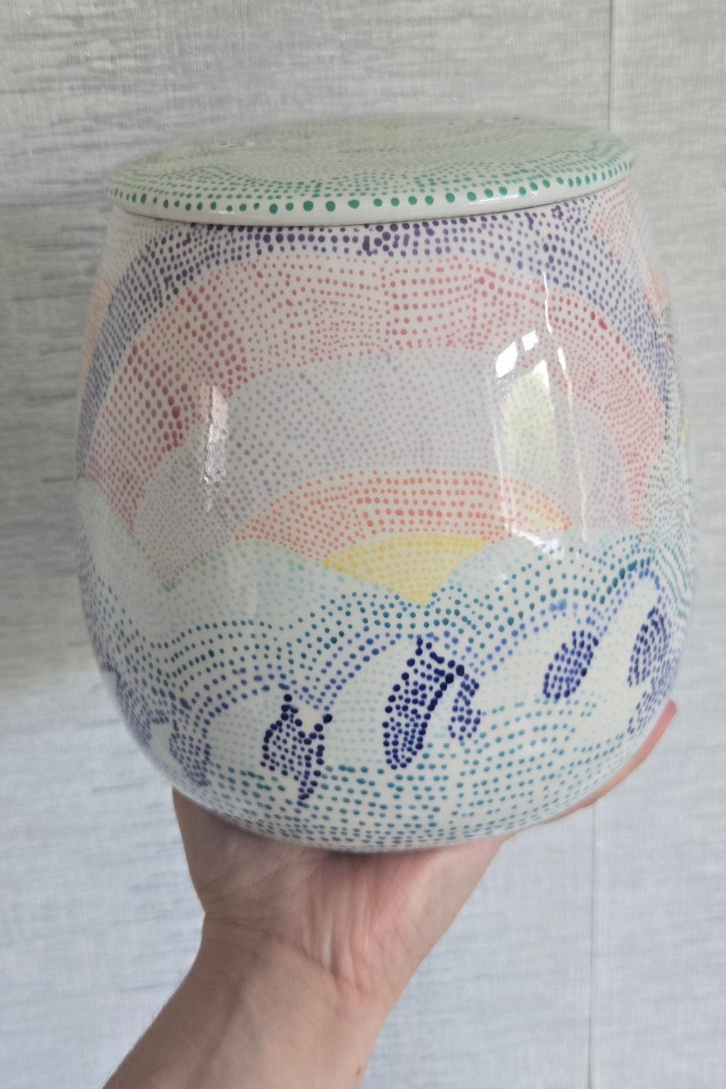 Hand Painted Ocean Cookie Jar – Dot Art Whale & Dolphin Storage Jar